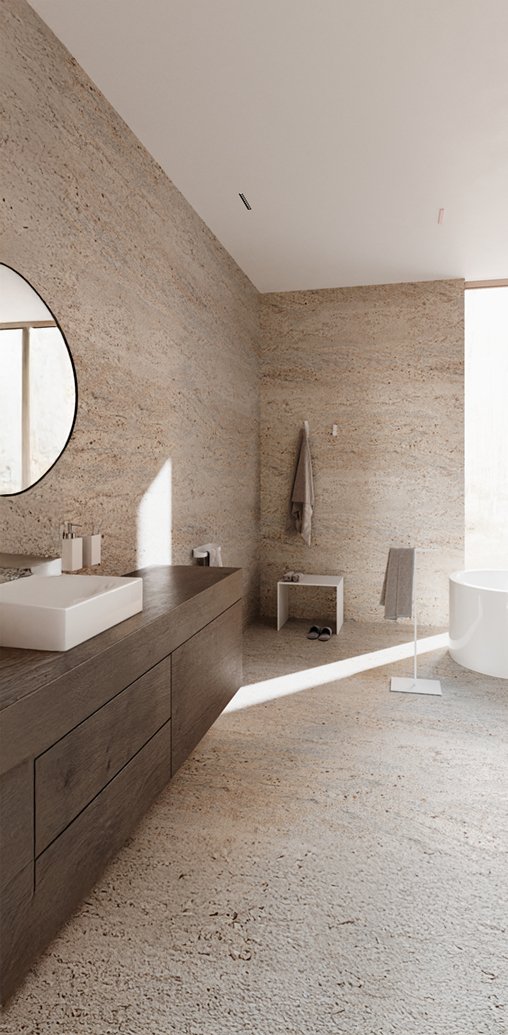 "Cuarto con accesorios de baño de Corian"