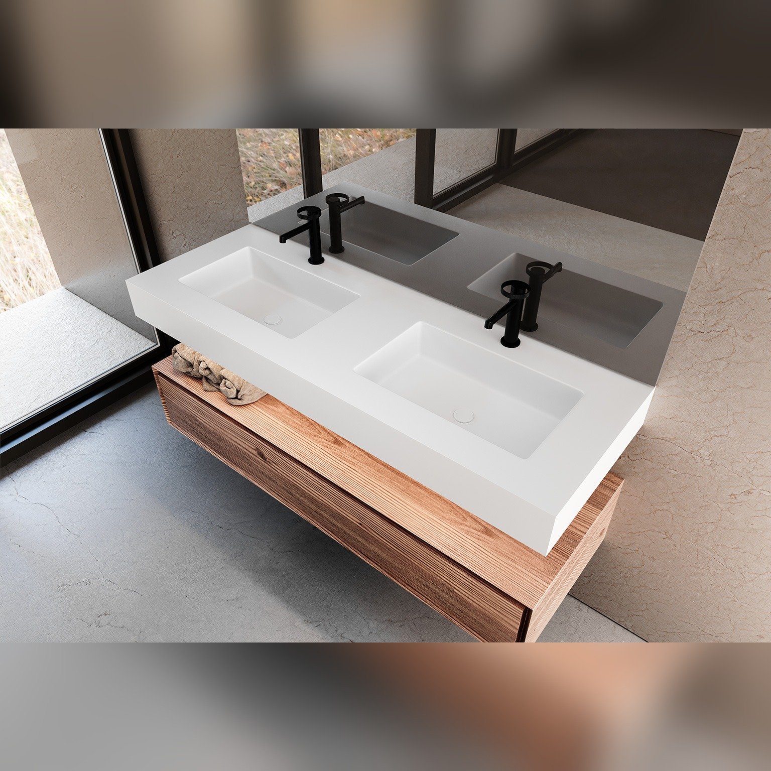 Encimera de Corian con faldón instalada, doble seno