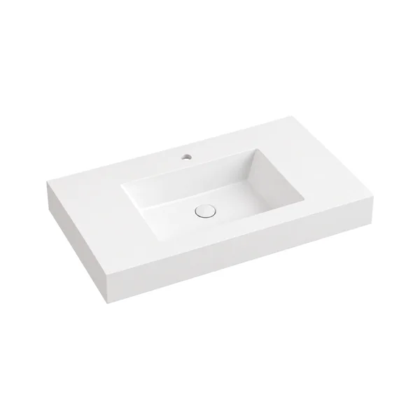 Encimera de baño con faldón y lavabo integrado a medida