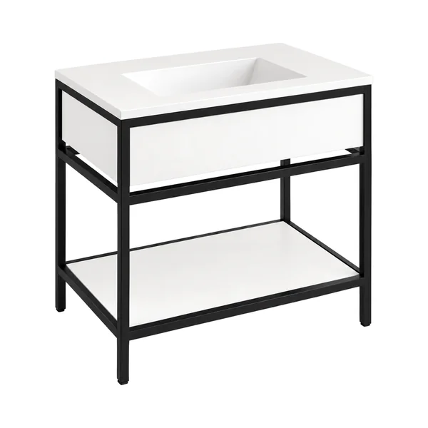 Mueble de baño con patas y lavabo integrado Mael – Blanco